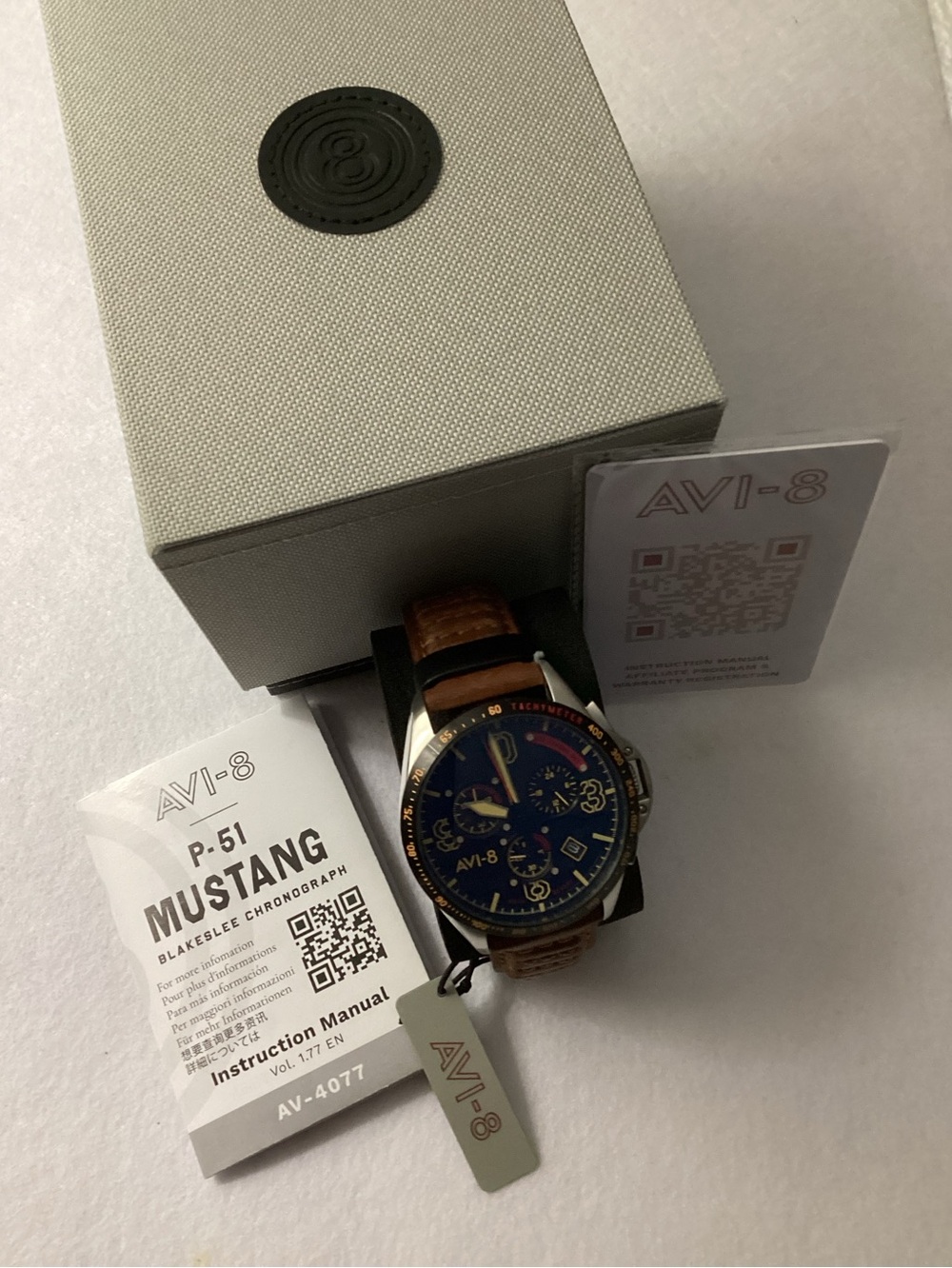 AVI-8  P-51 Mustang Blakeslee Bronze Oak Brown Genuine Leather Strap Watch, 43mm